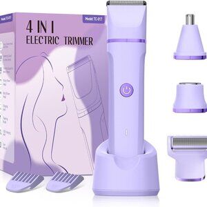 4 in 1 Bikini Trimmer for Women Waterproof Body Pubic Shaver Wet/Dry - Purple